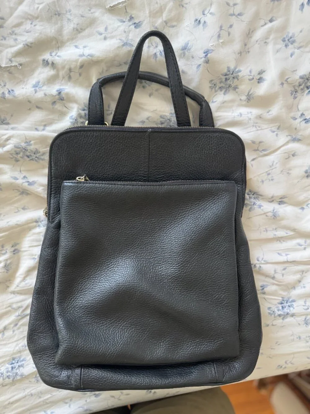 Black Genuine Italian Leather 2 in 1 Backpack & Shoulder Bag